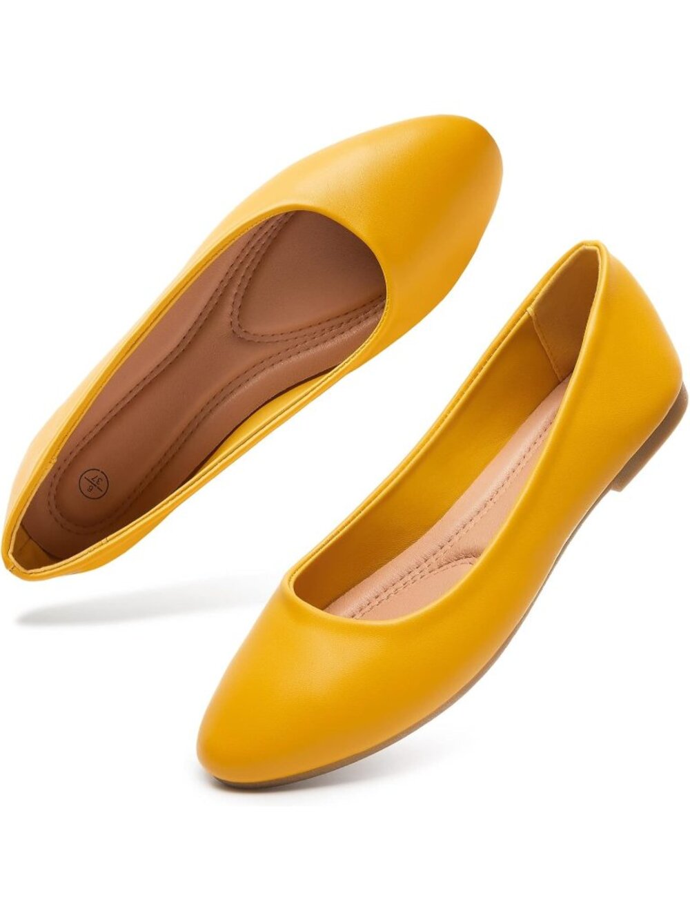 Hash Bubbie Women's Yellow Round Toe Faux Leather Comfortable Ballet Flats
